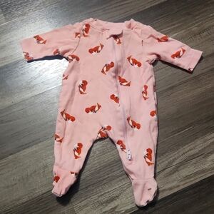 Pink Fox Print One Piece Sleeper Size Newborn Fits up to 7lbs